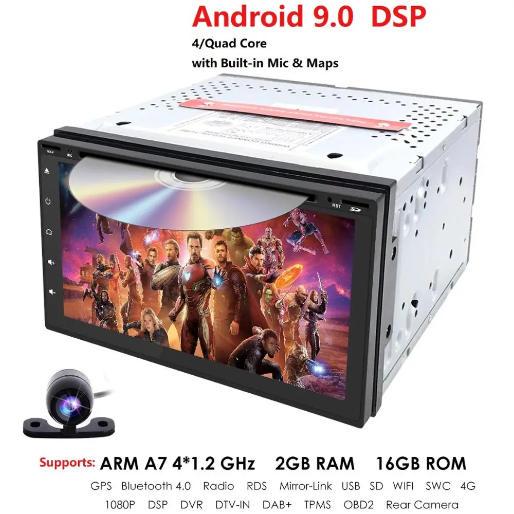 

Android 9.0 DSP IPS 2 Din Universal Car Radio 2GB RAM+16GB ROM GPS Multimedia Player For TOYOTA Nissan Kia RAV4 Honda VW Hyundai