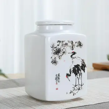 

Chinese Traditional Pattern Tea Box Pocelain Sealed Storage Jar Creative Kitchen Spiece Package Box Moisture-proof Tea Tank