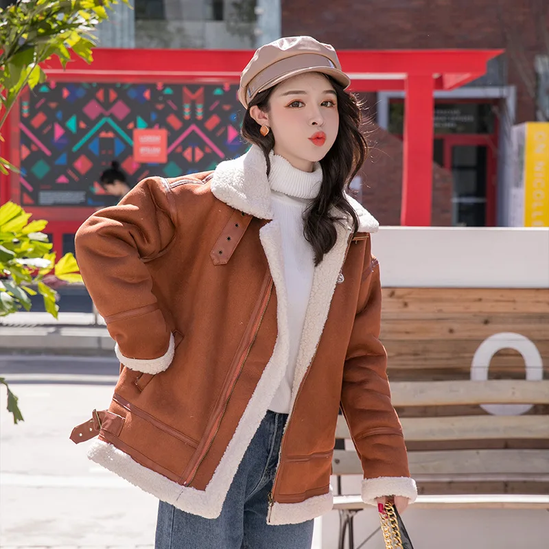 

Photo Shoot Lambs Wool Coat Women's 2019 New Style Students Tide Winter New Style Korean-style Fold-down Collar Thick Workwear C