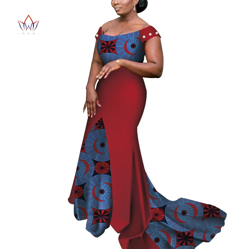 Африканские платья для женщин с открытыми плечами Длинные платья Дашики вечерние платья в африканском стиле WY3852 - Цвет: 2