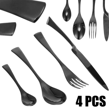 

4pcs Elegant Black Cutlery Set Stainless Steel Black Fork Spoon Teaspoon Tableware For Western Food Steak Cutlery Blade Fork