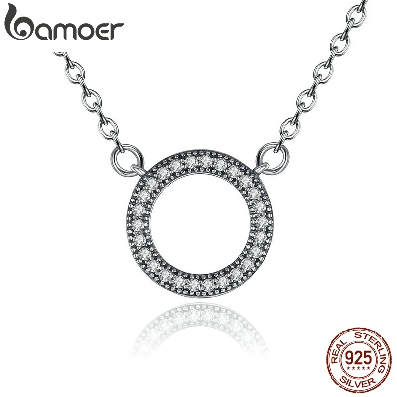 

Bamoer, серебро 925 пробы, сердце бренда, прозрачный циркон, круглая форма, подвеска, ожерелье для женщин, вечерние ювелирные украшения, 17,71 ''PSN010