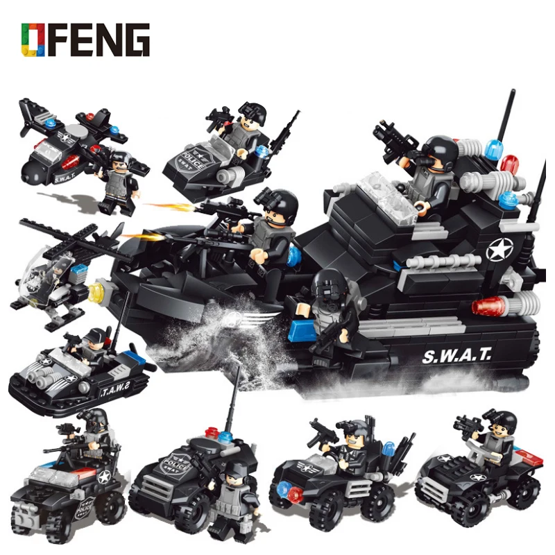 

City compatible Police SWAT Helicopter Building Blocks armoured Riot Vehicle car truck assembled Figure Brick kids toys boy gift