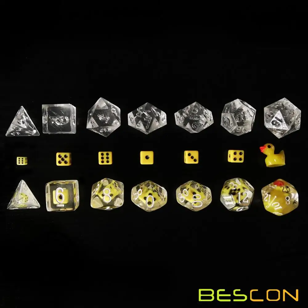 Bescon Novelty Polyhedral Dice Set YellowDuck, Yellow Duck RPG Dice set of 7 4