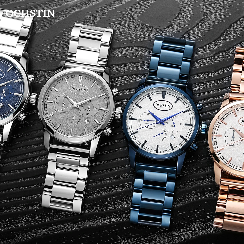 часы муржские наручные 2021 Pilot Watches Quartz Chronograph Clock OCHSTIN Top Brand Luxury Stainless Steel Wristwatch GQ067D