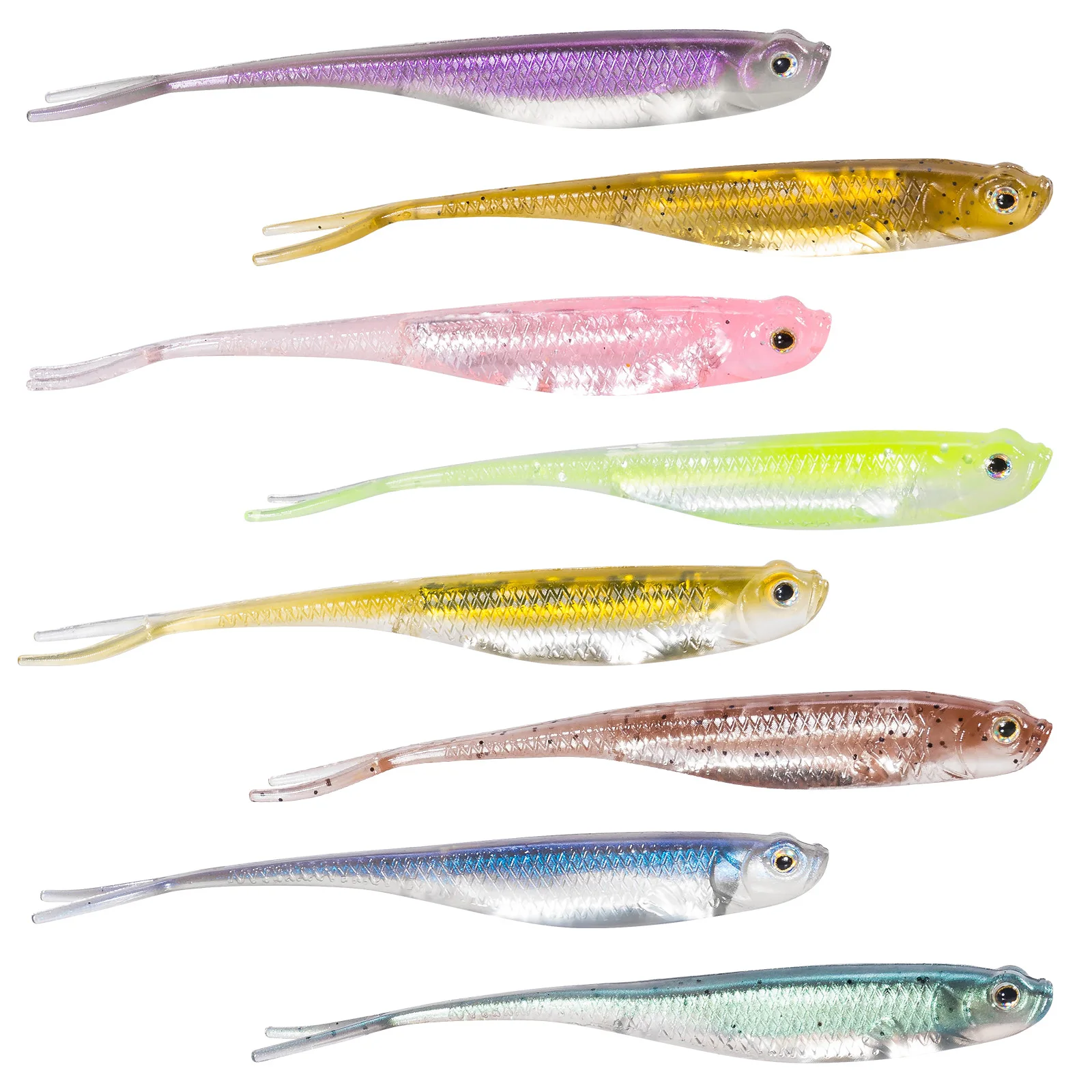 Dr.Fish 5/6pcs Fishing Soft Lure Plastic Saltwater Fork Tail Drop Shot Silicone Soft Bait Worm Bass Trout Pike Walleye Weedless