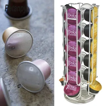 

New Metal Coffee Pods Holder Iron Chrome Plating Stand Coffee Capsule Storage Rack for 24pcs Dolce Gusto Capsule