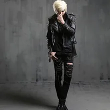 Высококачественная Мужская куртка из искусственной кожи в стиле панк, для выступления на сцене, с заклепками, Готическая верхняя одежда, роскошная приталенная куртка с шипами, Jaqueta De Couro
