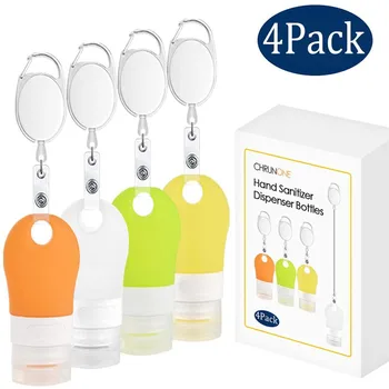 

4 Pcs Portable Hand Sanitizer Dispenser Travel Bottles Empty Bottle For Toiletries With Stretchable Lanyard Squeezable Container