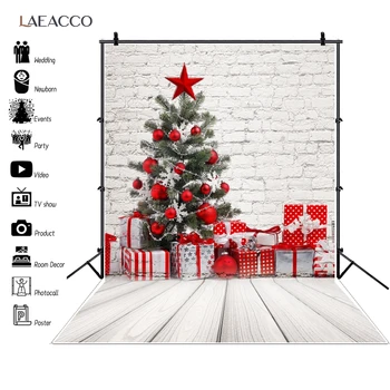 

Laeacco Gray Brick Wall Christmas Tree Wooden Board Gift Child Portrait Backgrounds Photography Backdrops Photocall Photo Studio