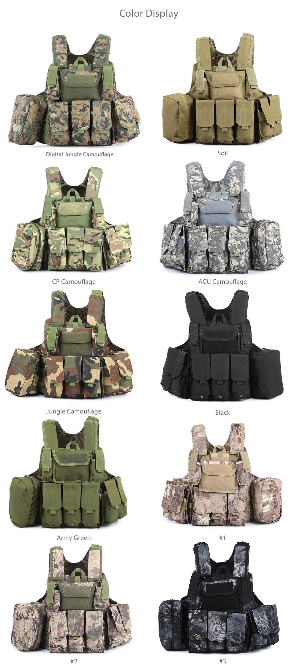 Camouflage Hunting Military Tactical Vest Amphibious Battle Combat Airsoft Molle Bullet Assault Plate Carrier Vest 11 Colors