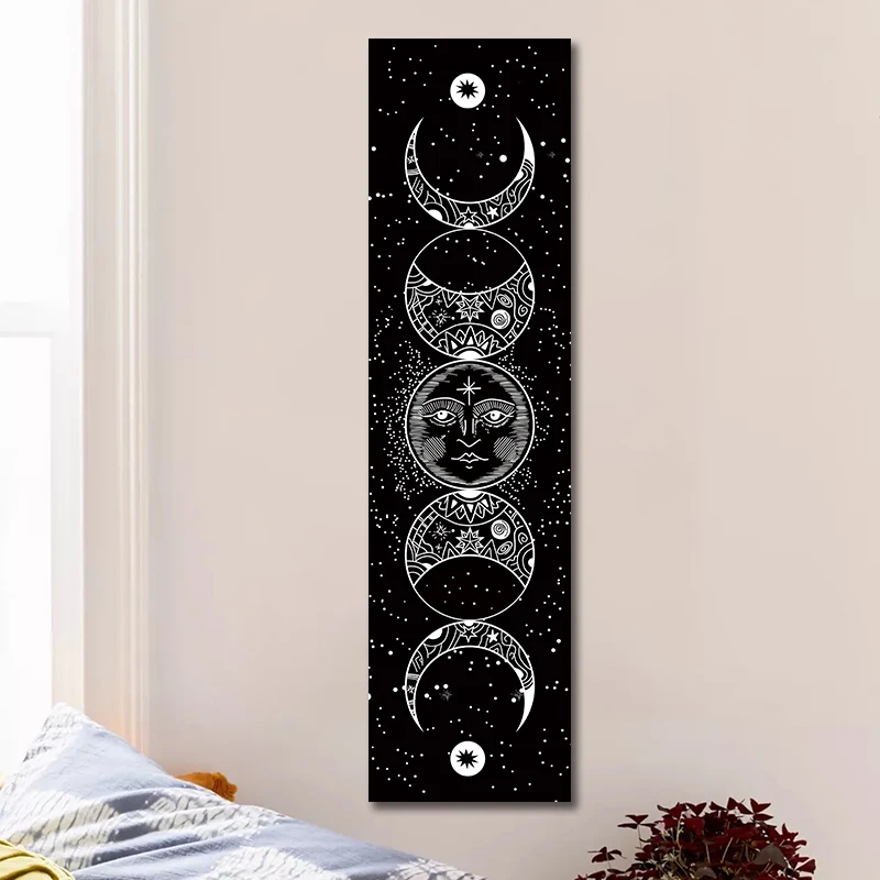 Tapestry Decorations Wall Hanging Garland Moon phase Tapestry Stars Space Psychedelic Black And White Wall Hangings Moon phase Throw Blanket Home Decor