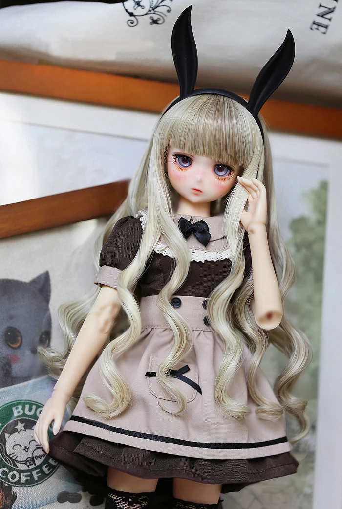 Новая Одежда для куклы bjd платье горничной коричневый фартук Лолита для 1/3 1/4 SD MSD Кофейня костюм 4 шт. Мода bjd куклы s Аксессуары
