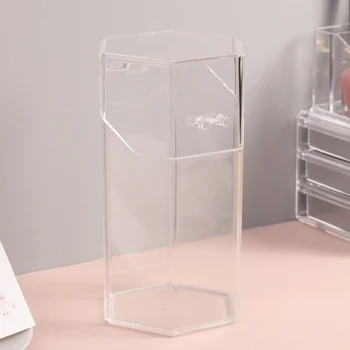 

Pearl Brush Box Case Transparent Acrylic Clear Makeup Organizer Eyebrow Pencil Cosmetic Storage Desktop Countertop Container