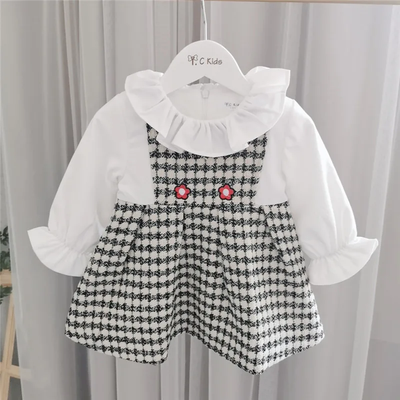 

girls dress false 2 pieces design thicken warm winter kids dresses ruffles collar kids clothes