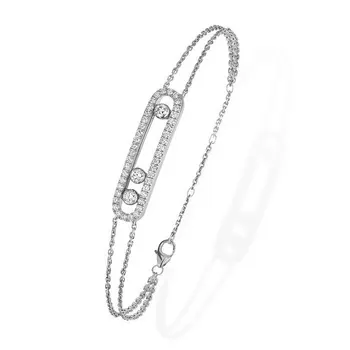 

100% 925 Sterling Silver Moved Stone Bracelet Necklace With For Women Adjustable Zise Bracelet France collier en argent Jewelry