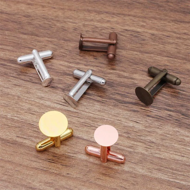 10pcs French Style Cufflink Settings 6mm/8mm/10mm/12mm Blank Round Pad Tray Cabochon Base For DIY Clothes Accessories