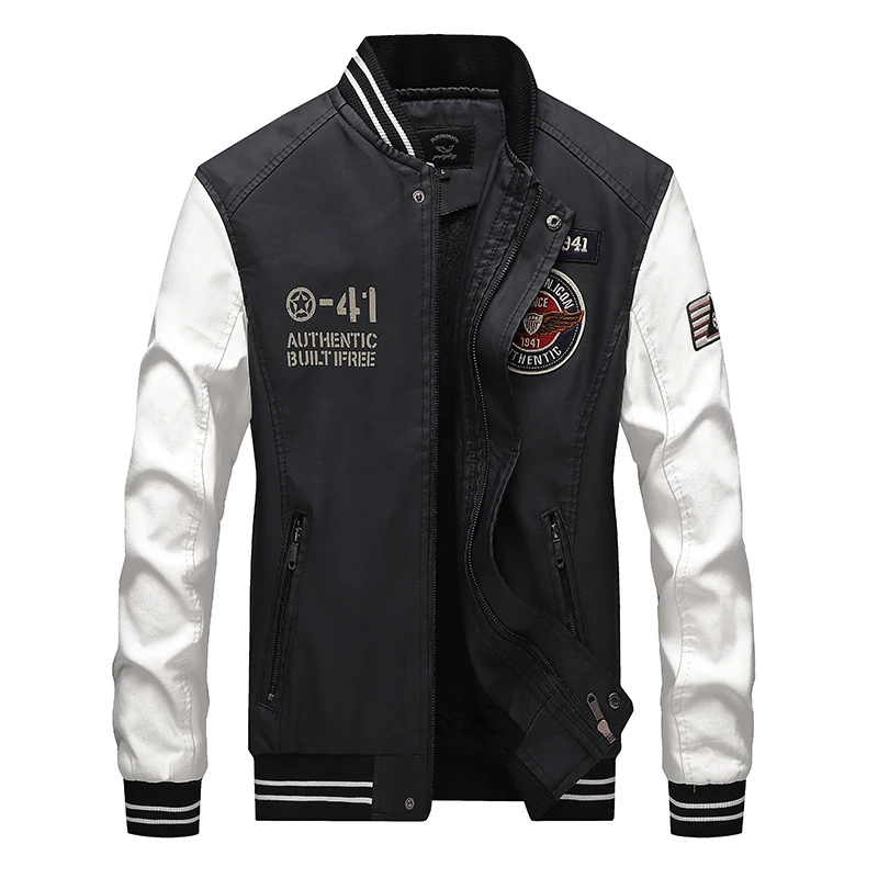 white black jacket Мужские куртки-бомберы, уличная Мужская модная куртка пилота, осенние мужские Куртки из искусственной кожи, ярко-синий топ, стиль пистолета - Цвет: white black jacket