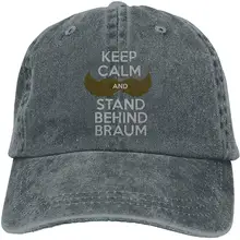 Унисекс, с надписью «Keep Calm and не находимся позади Braum окрашенная Потертая джинсовая ткань хлопок Бейсбол Кепки Шапка черного цвета