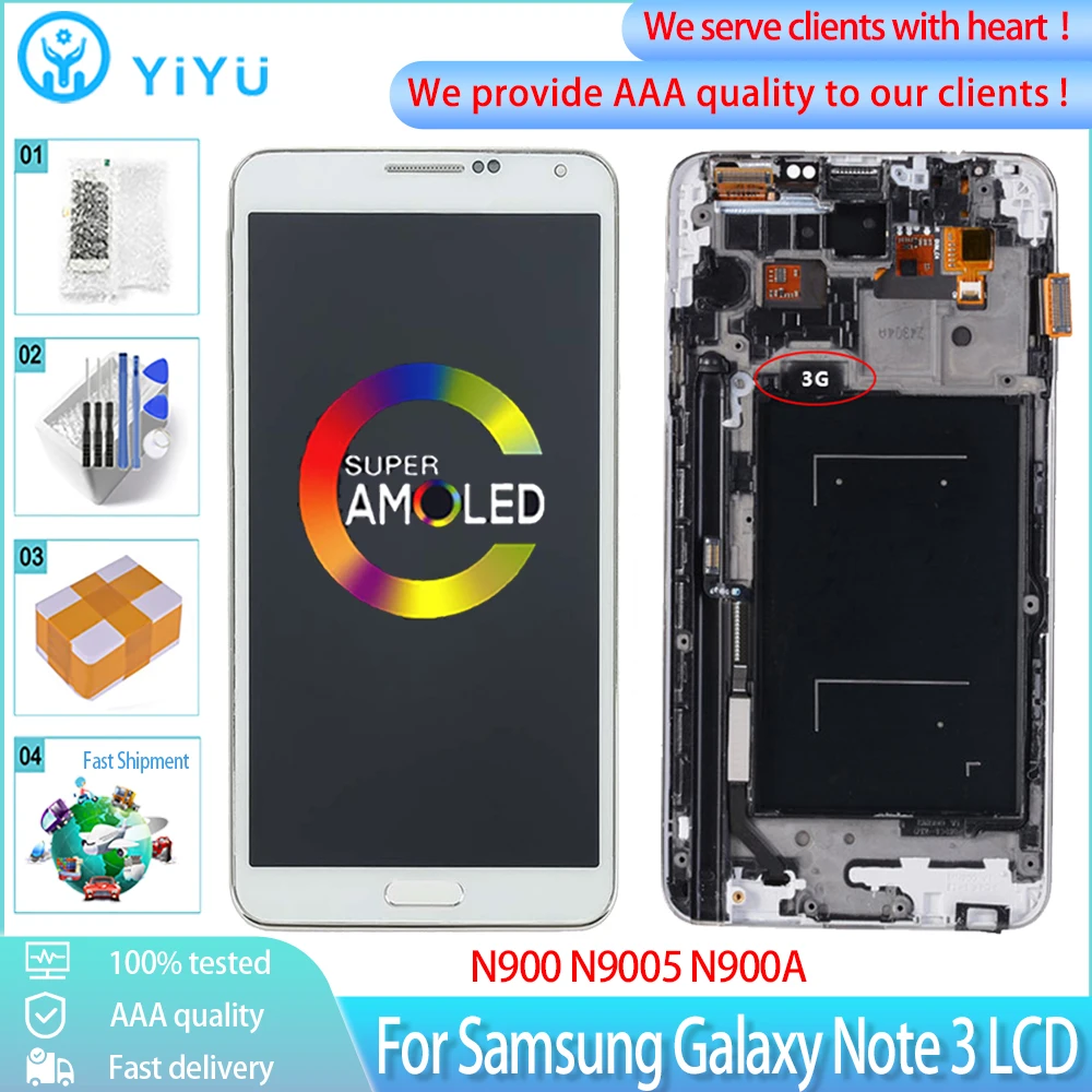 5.7&quot Super AMOLED For Samsung Galaxy Note 3 N900 N900A N9005 LCD Display With Touch Screen Digitizer Assembly Replacement Parts |