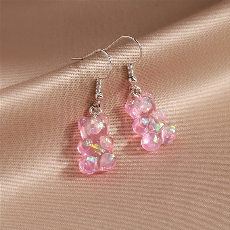 1 Pair Creative Cartoon Gummy Bear Earrings for Women Cute Candy Color Animal Dangles Ear Hook Brincos Girls Party Jewelry Gifts dangle earrings animal earrings