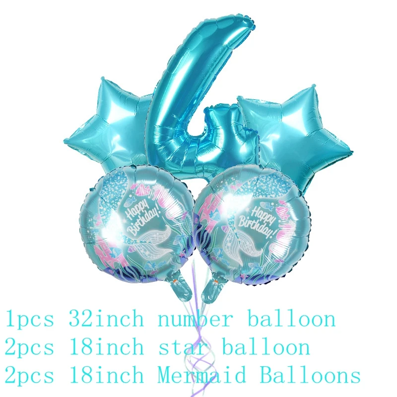 T4 5 шт./компл. для купания Русалочка шар Baby Shower номер Звездные воздушные фольгированные шары День рождения украшения для детей свадебный - Цвет: T4