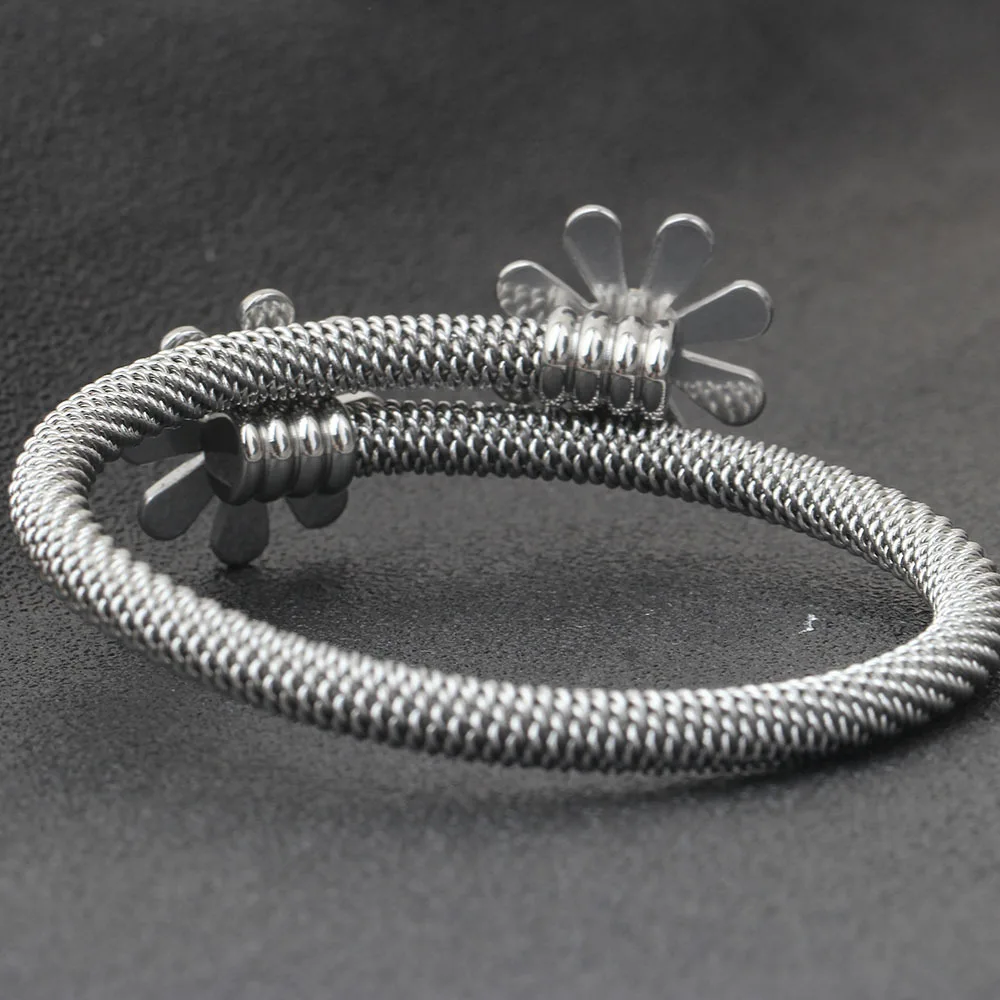Высокое качество витой титановой стальной проволочный браслет Joyeria De Acero неоспоримый женский браслет с подсолнухами для женского браслета