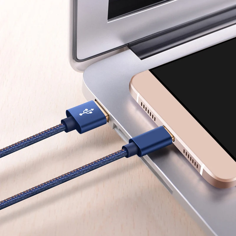 Износостойкий джинсовый зарядный кабель для телефона Micro USB/type-C линия передачи данных для Android PUO88 - Цвет: Blue Android