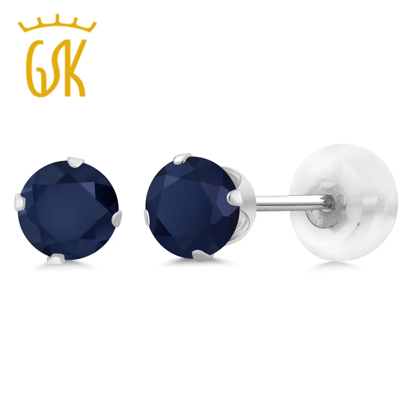 GemStoneKing 0 72 Ct круглые 4 мм натуральные серьги с голубым сапфиром 10K белое золото