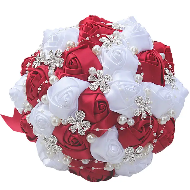 18cm burgundy white WifeLai-высококачественные свадебные букеты для подружки невесты с искусственным жемчугом и кристаллами W224 - Цвет: 18cm burgundy white