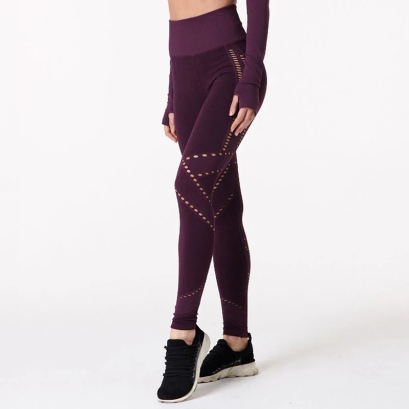 Штаны для йоги, сетчатые однотонные спортивные штаны для спортзала, женские спортивные Леггинсы, для фитнеса, открытая сексуальная одежда для активного отдыха, для тренировок, с высокой талией, эластичные брюки - Цвет: purple