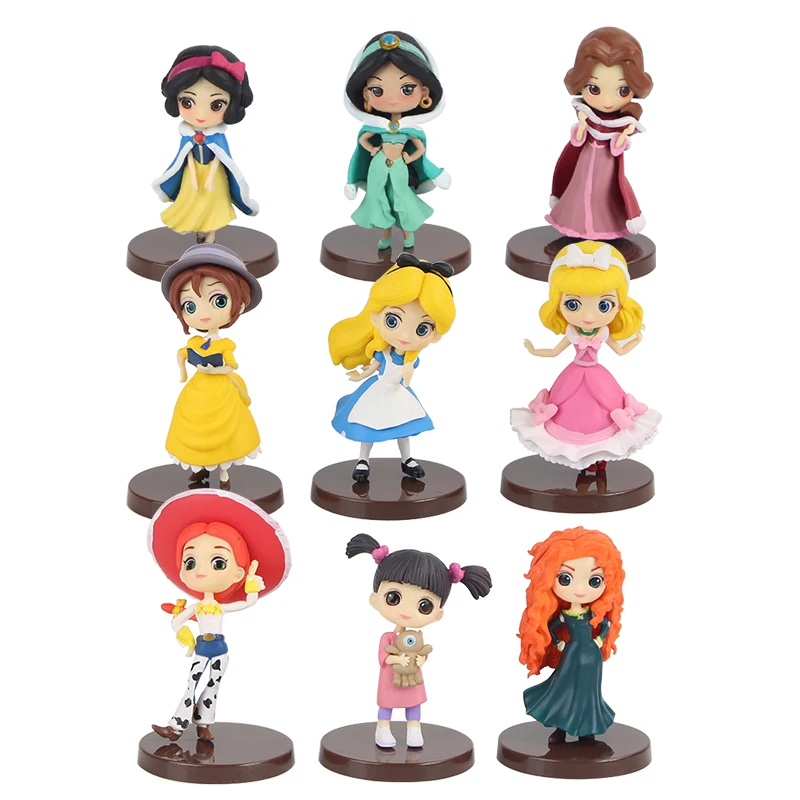 

3pcs/set 7-8cm QPosket Princess Dolls Cinderella Jane Jessie Snow White Belle PVC Model Q Posket Beauty Girl Figure Toys