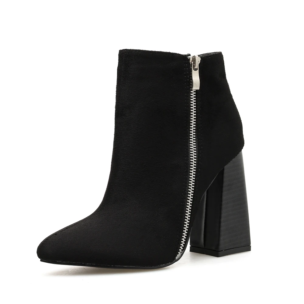 black short boots with heel