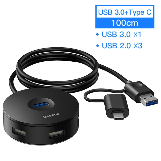 Baseus USB 3,0 USB C концентратор для MacBook Pro поверхностный тип C концентратор USB адаптер Micro USB 2,0 компьютерные аксессуары 4 порта USB разветвитель - Цвет: 1M 2 IN 1 Black