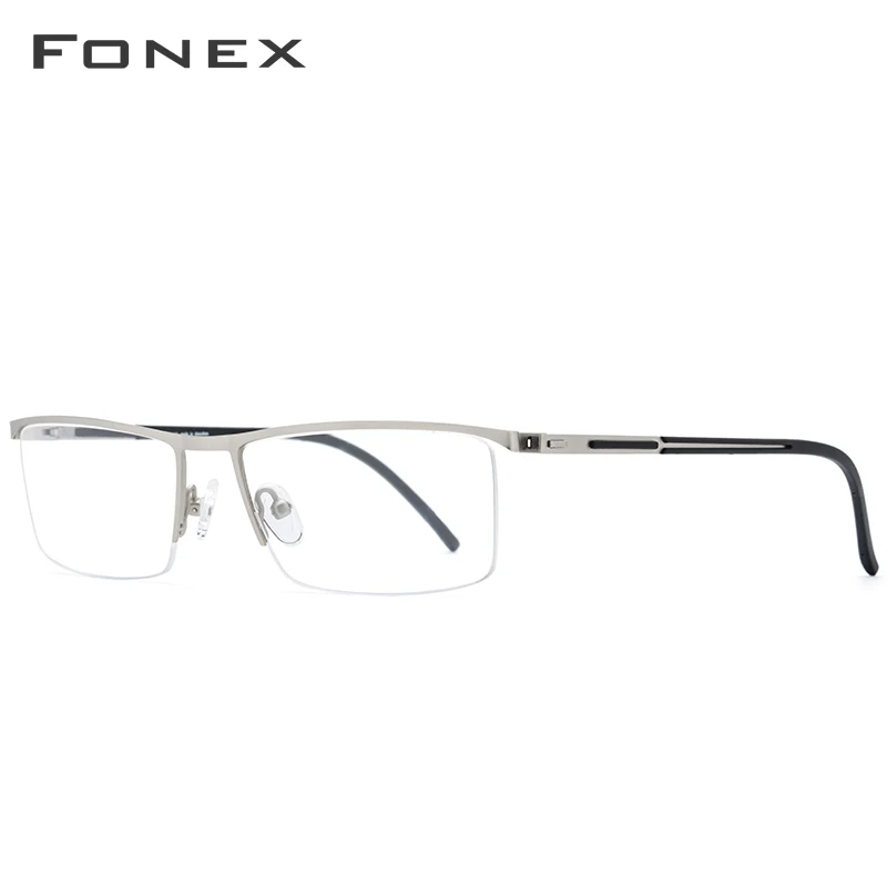Очки по рецепту из FONEX сплава, сверхлегкие полуоправы, квадратные очки для близорукости, оправа для очков, мужские Новые оптические очки без винтов 9857 - Цвет оправы: Серебристый