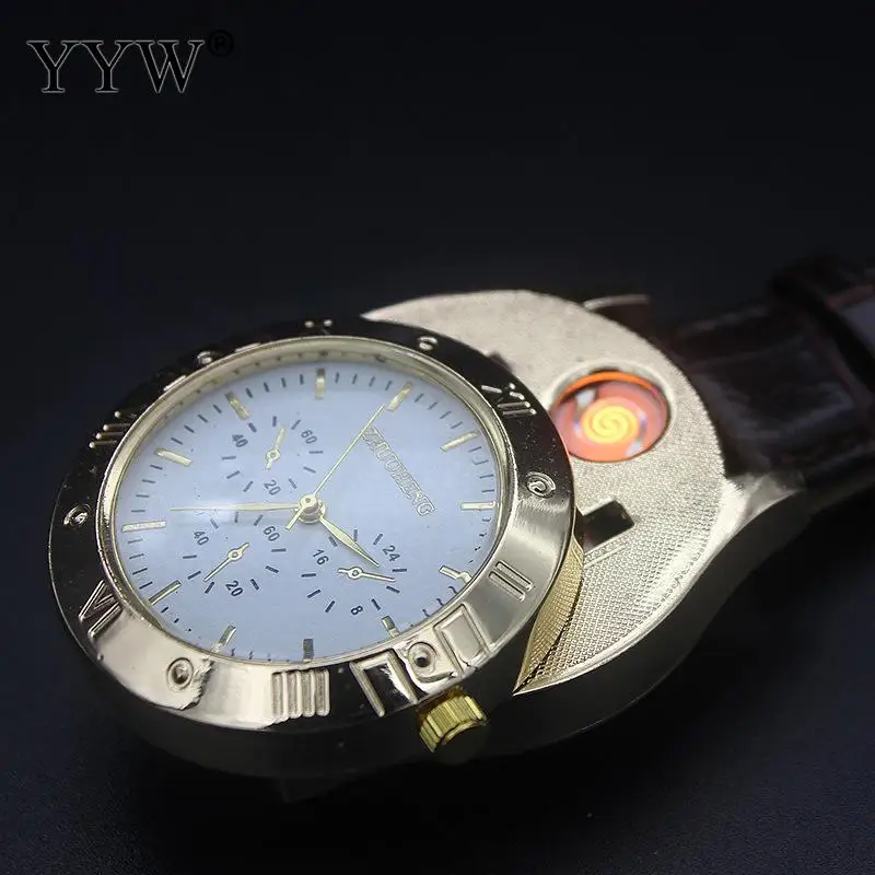USB Charging Cigarette Lighter Man Watch Alloy Usb Lighter Pu Leather Strap Encendedor Esqueiro Cakmak Electronicos Lighters