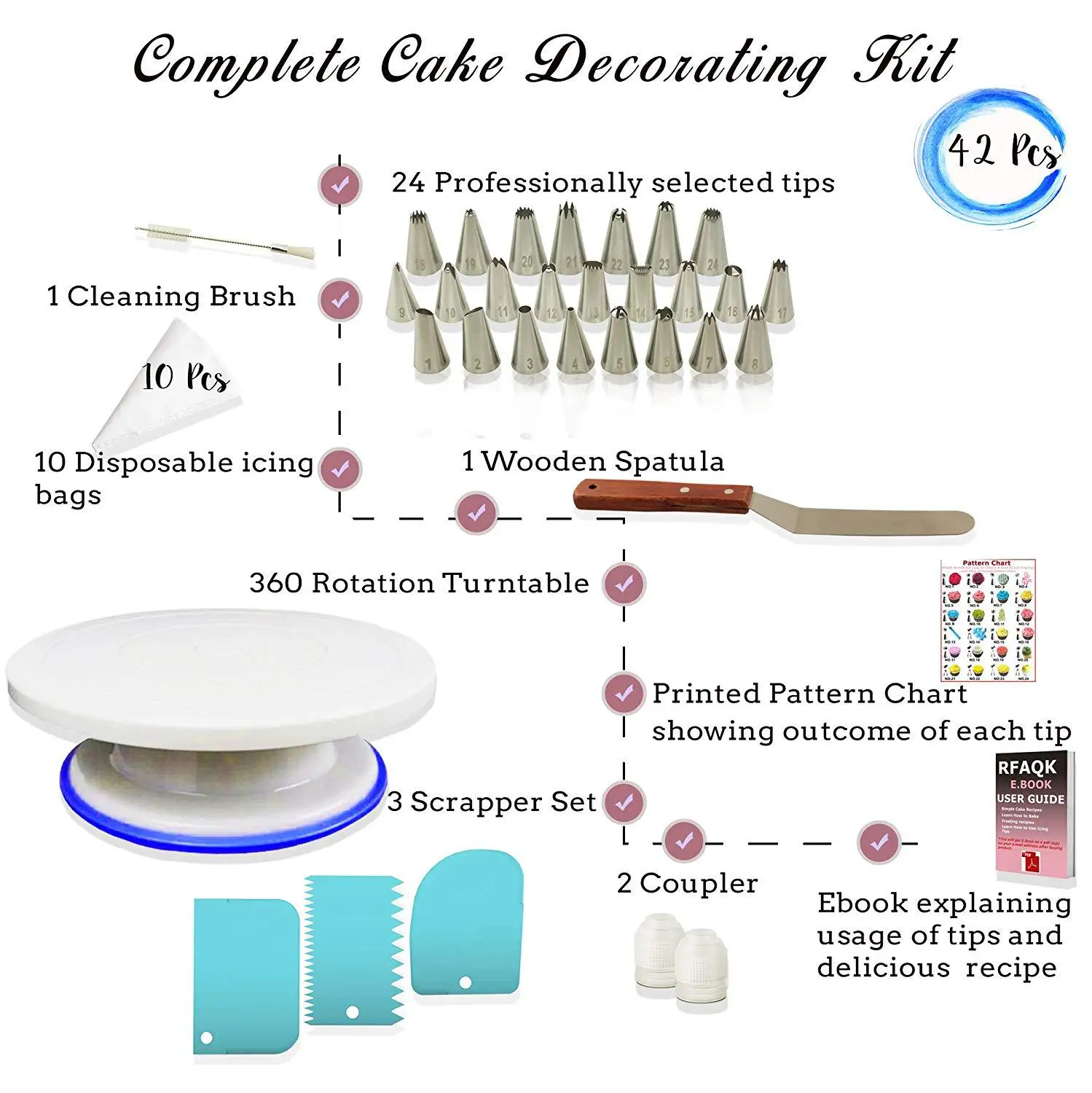  Cake Turntable Stand Set Decorating Tools Icing Tips Pastry Bags Couplers Piping Nozzle Baking Tool