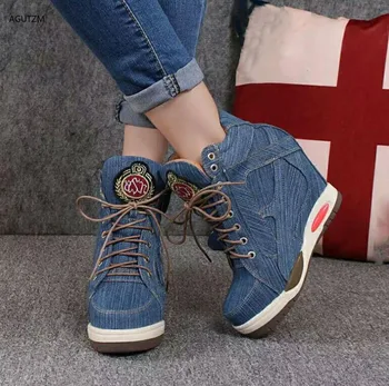 

New Women's Comfortable Wedge Heels With Stylish Simple Denim Canvas Single Shoes lace up Casual Canvas shoes tenis feminino 276