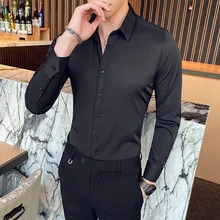 Модная мужская рубашка с длинным рукавом, черная Повседневная рубашка, приталенная белая деловая рубашка, мужская деловая официальная весенняя одежда