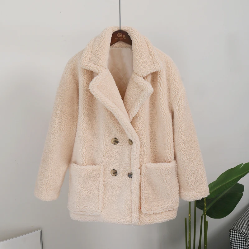 Classic Turn-down Collar Solid Faux Fur Jacket Coat Women Winter Warm Thicken Fake Lamb Overcoats Basic Soft Plush Overwear
