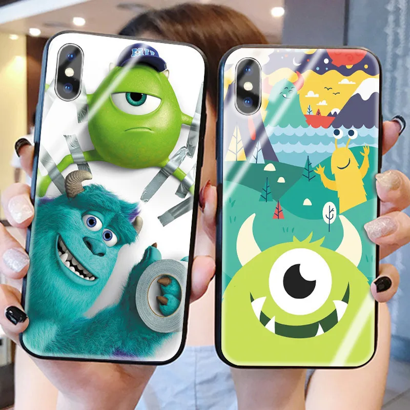 Чехлы для телефонов из закаленного стекла с мультяшным монстром для iPhone 6 6S 7 8 Plus 5 5S SE 11 Pro Max X XS XR MAX Роскошный чехол