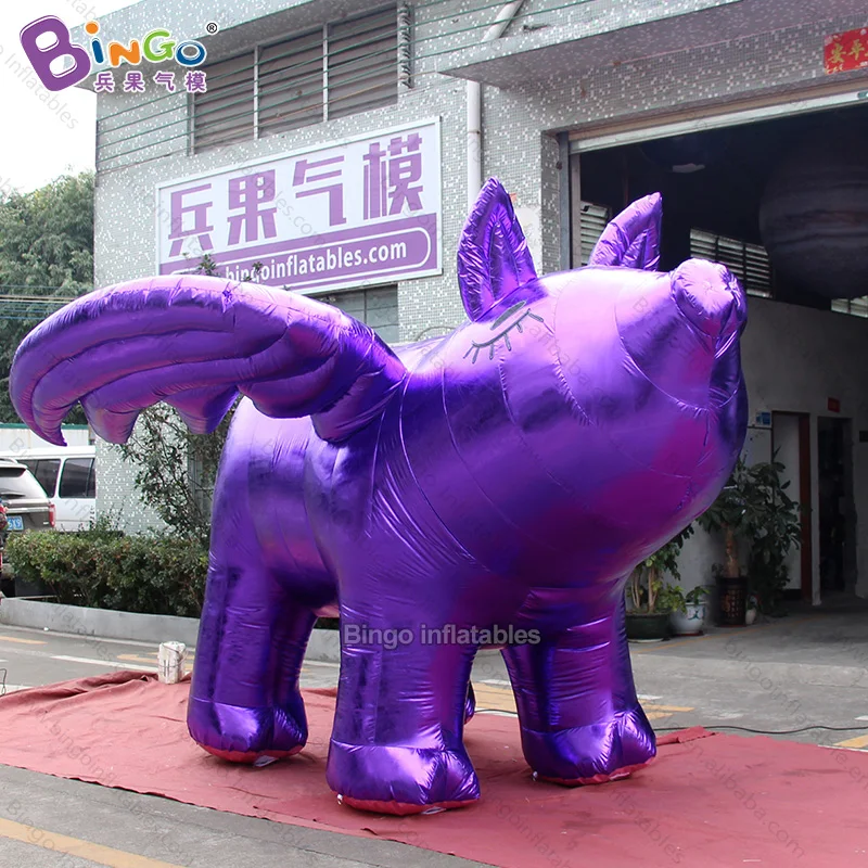 

2019 HOT SALES 3.7x3.7x2.5mH Inflatable Standing Purple Flying Pig Inflated Characteristic Swine with Wings Toy