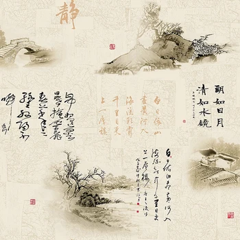 

elegant living room study tea house background restaurant porchChinese stylewallpaper ink calligraphy classic wallpaper
