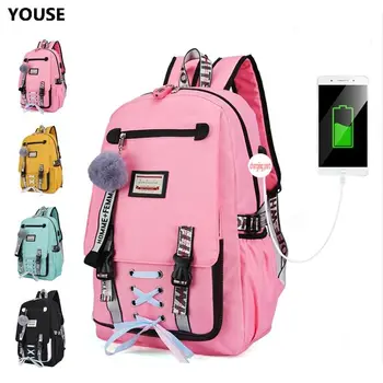 

Large school bag school bag backpack girl backpack school backpack female teen with lock usb anti-theft teens high school