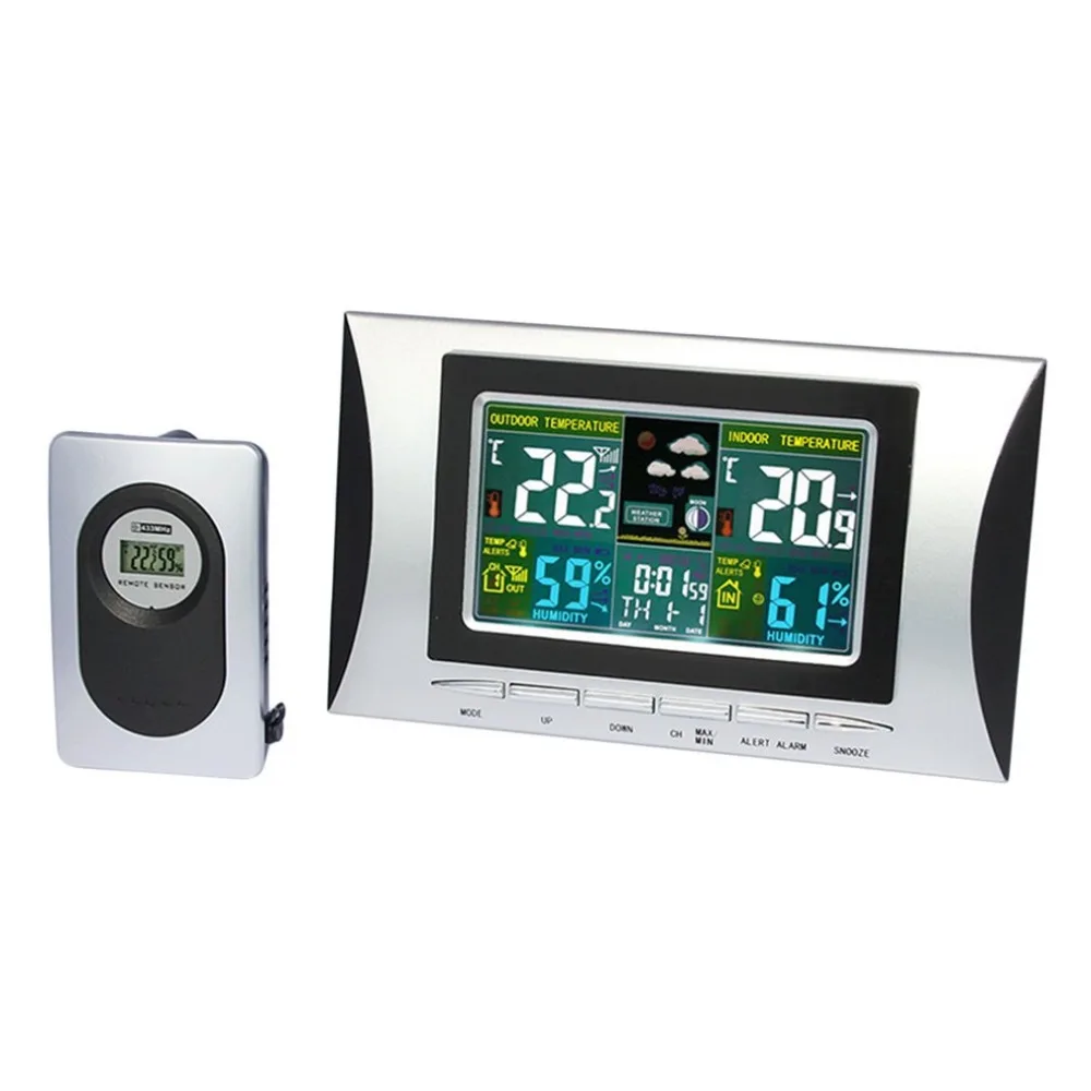 Weather Station Forecast Temperature Humidity Meter Sensor Tester Hygrometer Clock Alarm Indoor Outdoor Probe