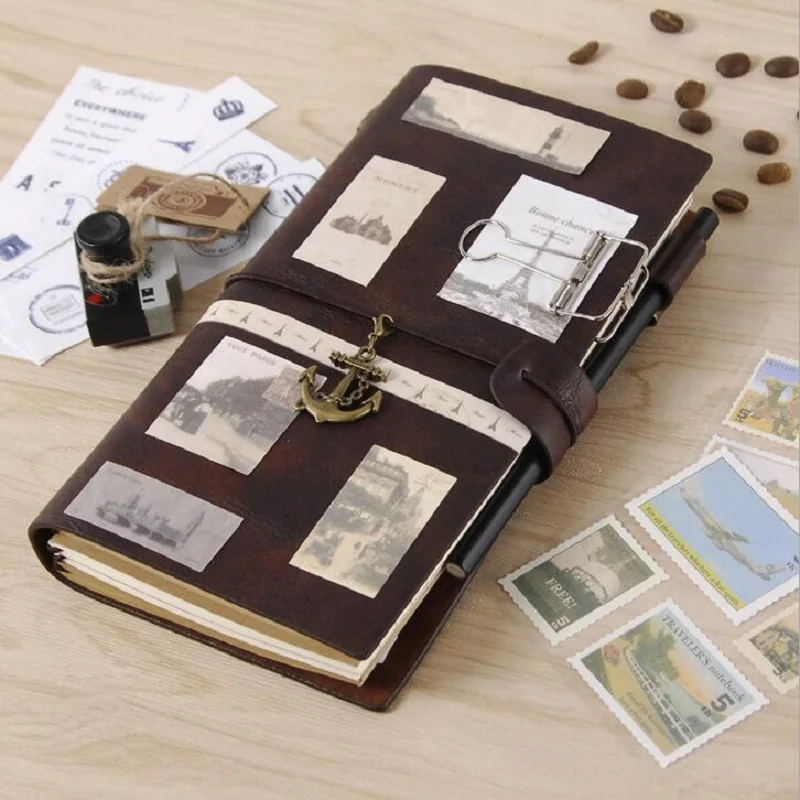 Cuaderno de viaje de cuero, planificadores creativos, bricolaje, Vintage, diario de viaje, Bloc de notas TN, grabación en espiral, cuadernos diarios, regalos