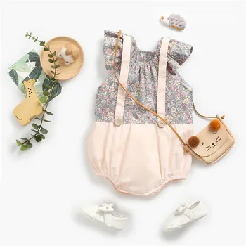 

Newborn Jumpsuit baby boy clothes Fashion Cute Pink Floral stitching Fake two pieces Children's Cotton Toddler baby girl clothes