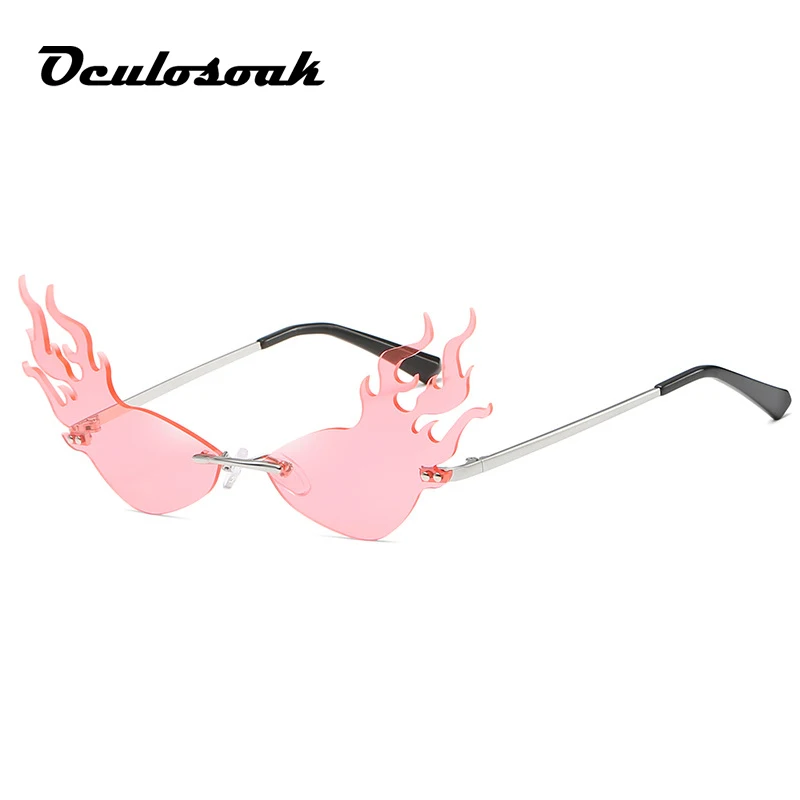 Oculosoak, огнестойкие солнечные очки, для женщин и мужчин, без оправы, волнистые, солнцезащитные очки, Роскошные, трендовые, узкие солнцезащитные очки, уличная одежда - Цвет линз: Pink