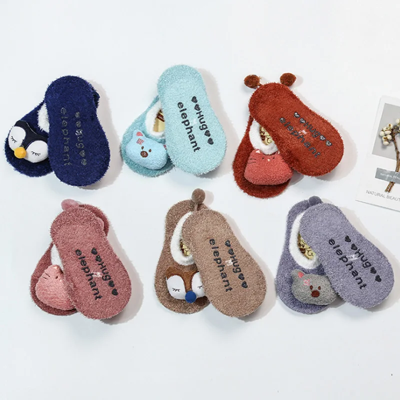 Baby Foot Socks Boy Girl Winter Indoor Shoes for Infant Toddler Kids Child Anti Slip First Walker Cartoon Animals Sock 0-2 Years