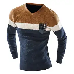 Высококачественные модные стильные пуловеры 2019 осенние мужские комбинированные пуловеры с v-образным вырезом Модные Повседневные свитера